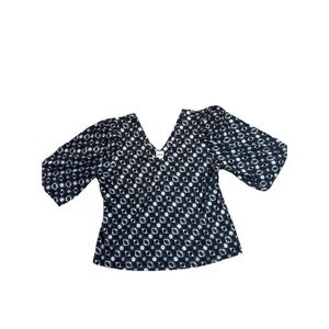 Nic+Zoe WMNS XL Grey/Black Geo Print Blouse DBL V-Neck Top Boho Indie 3/4 Sleeve